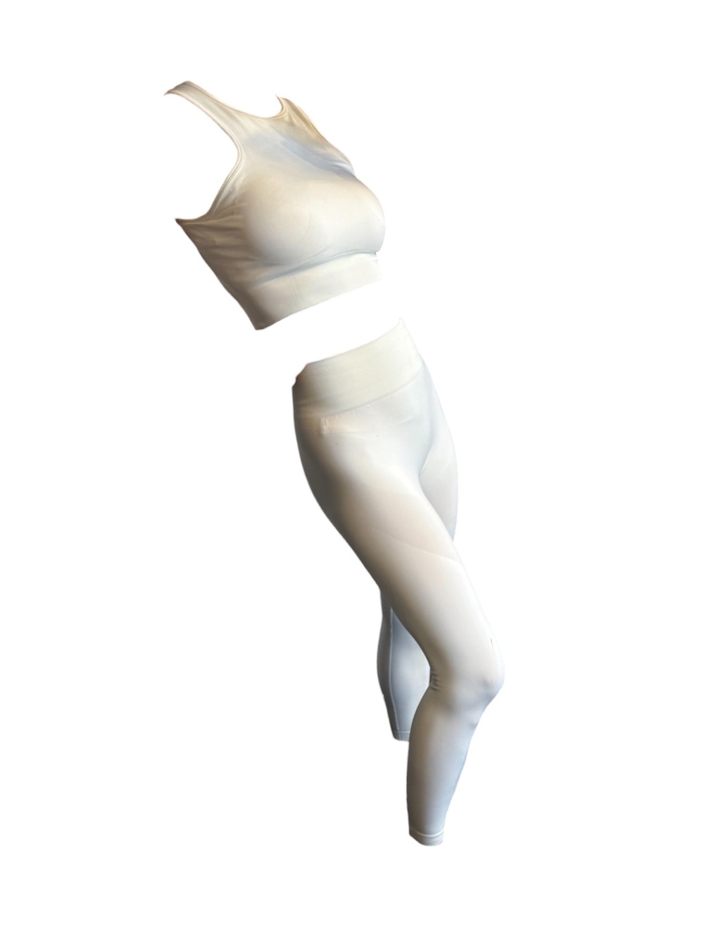 Seamless White Women's Active Crop Top & Legging Set